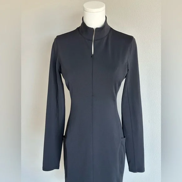 Athleta Delancey Black Half Zip Long Sleeve Mock Neck Dress with Pockets-SP - Picture 4 of 13